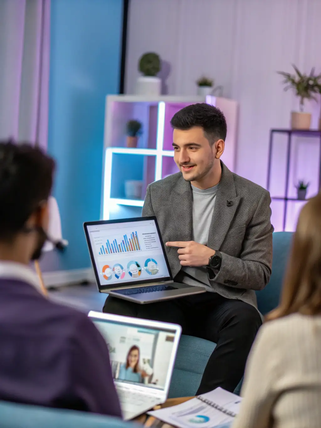 An individual confidently presenting a business plan, showcasing personal development and leadership skills in a UK business setting.